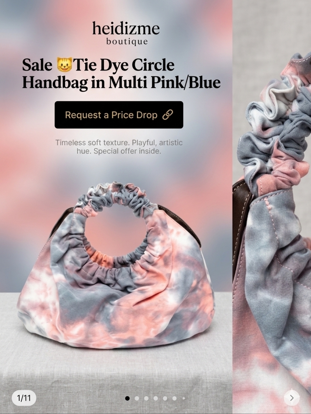 Sale😺Tie Dye Circle Handbag in Multi Pink/Blue